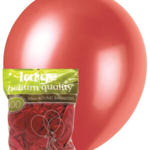 100 pk 30cm Metallic Red Latex Balloons