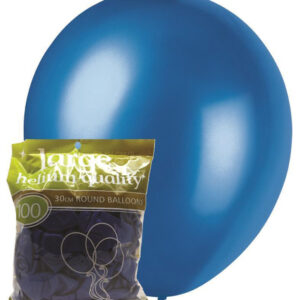 100 pk 30cm Metallic Blue Latex Balloons