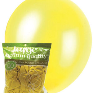 100 pk 30cm Metallic Yellow Latex Balloons