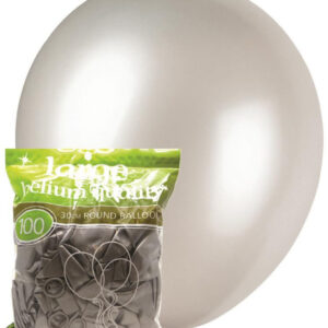 100 pk 30cm Metallic Silver Latex Balloons