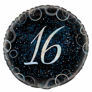 16th Birthday Black & Blue Foil Balloon 18″