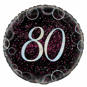 80th Birthday Black & Pink Foil Balloon 18″