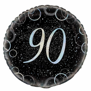 90th Birthday Black & Silver Foil Balloon 18″
