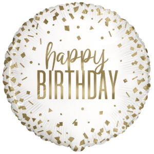 Happy Birthday Gold & White Foil Balloon