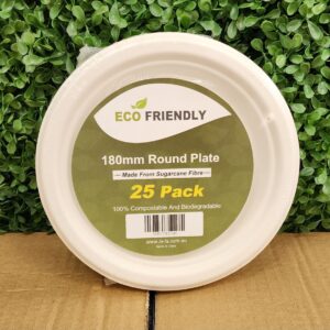 180mm Sugarcane Round Plate 25pk