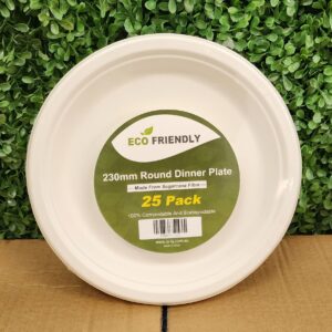 225mm Sugarcane Round Dinner Plate 25pk