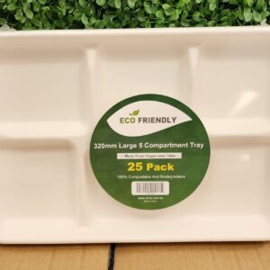 320mm Sugarcane Large 5 Compartment Tray 25pk