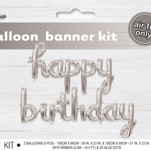 Happy Birthday Balloon Banner Silver