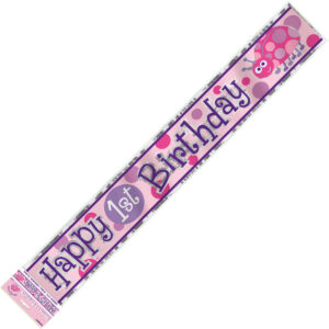 Happy 1st Birthday Ladybug Foil Banner Pink