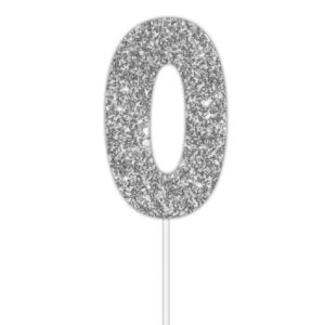 Number 0 Glitter Cake Topper - Silver