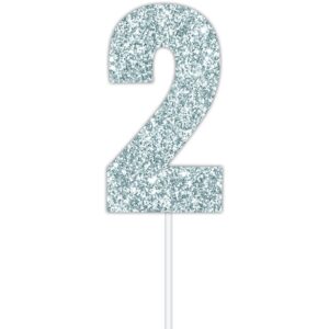 Number 2 Glitter Cake Topper - Silver