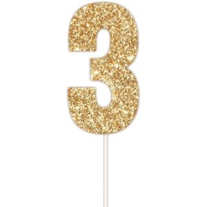 Number 3 Glitter Cake Topper - Gold