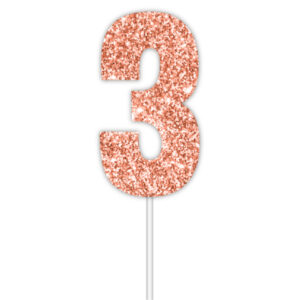 Number 3 Glitter Cake Topper - Rose Gold
