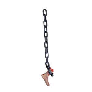 Foot hanging on chain with hook through the foot