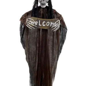 Hanging Skeleton with Welcome Sign