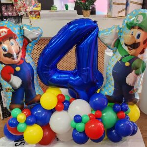 Super Mario Themed Floor Arrangement with Single Digit Balloon