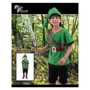 BOY'S ZELDA COSTUME-INCLUDING TUNIC W/ATTACHED HARNESS, HAT, BELT, BOOT COVERS,